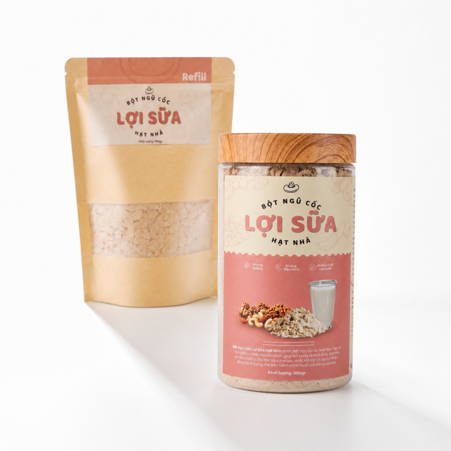 Combo Hũ 500g Và Túi 500g Bột Ngũ Cốc Lợi Sữa Hạt Nhà